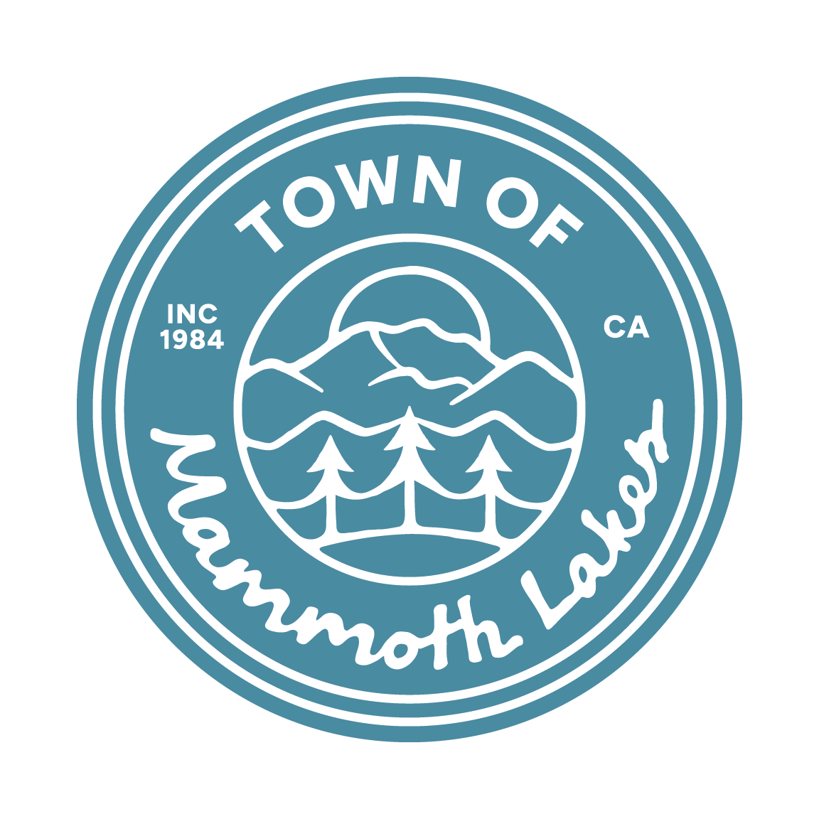 Town of Mammoth Lakes Logo displaying Mammoth Mountain, Lake, Sun, and Pines